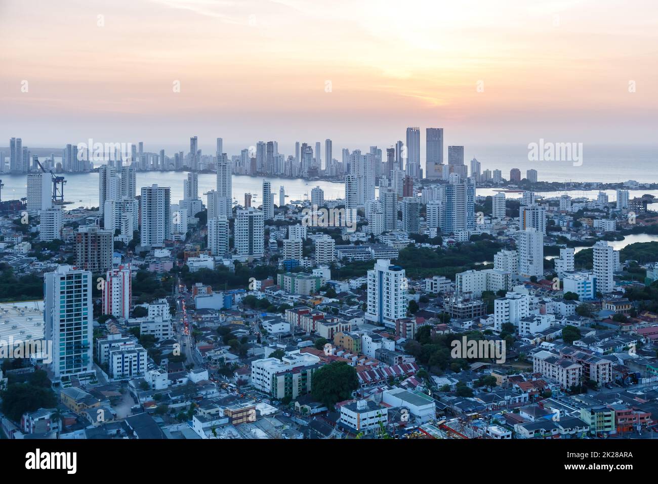 Cartagena skyline Colombia city town sea skyscrapers twilight Stock Photo