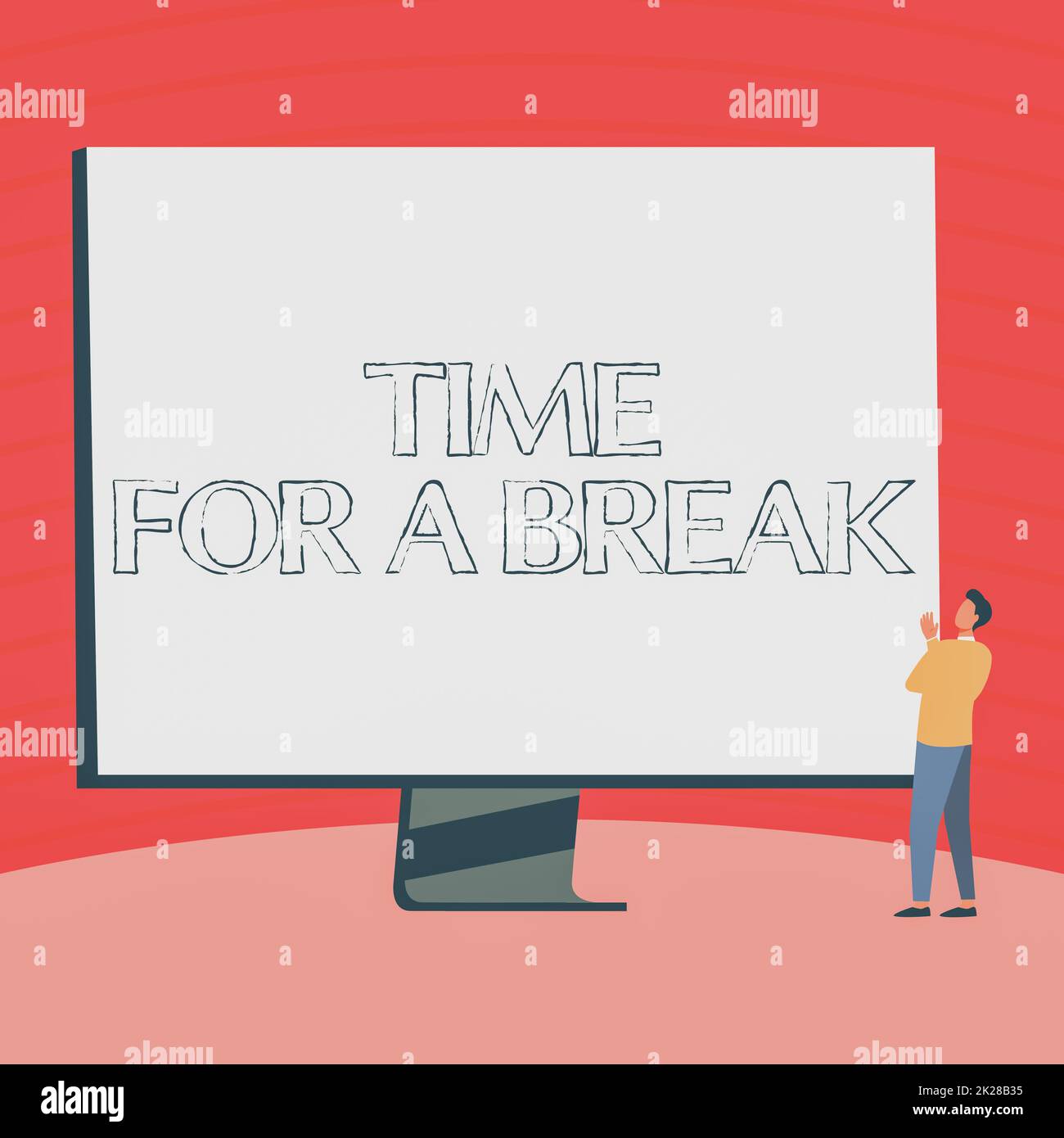Writing displaying text Time For A Break. Business concept Making a pause from work or any other activity relax Man Standing Drawing Looking At Large Monitor Display Showing News. Stock Photo