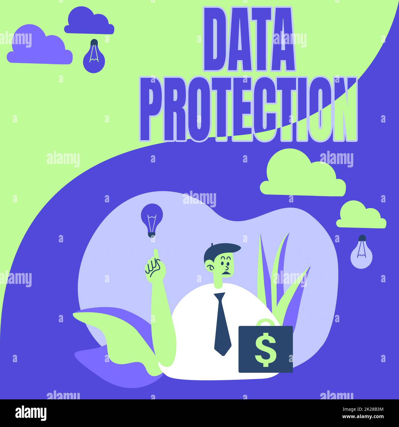 Text sign showing Data Protection. Word for Protect IP addresses and personal data from harmful software Man Sitting In Park Blowing Balloons Thinking Of New Thoughts With Idea Lamp. Stock Photo