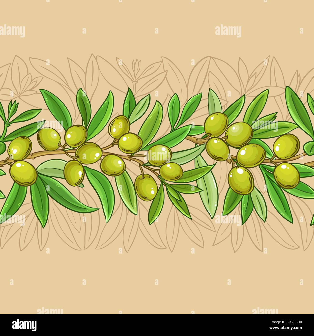 olive branches vector pattern on color background Stock Photo