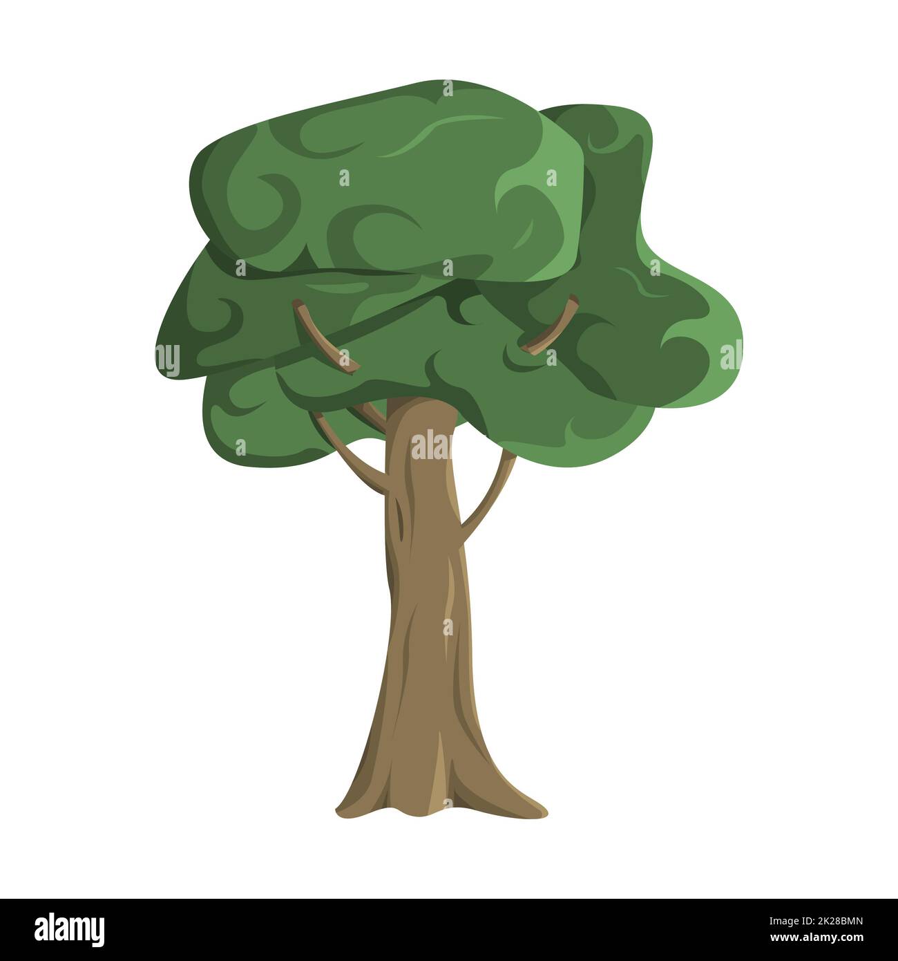 Realistic green oak tree isolated on white background - Vector Stock Photo