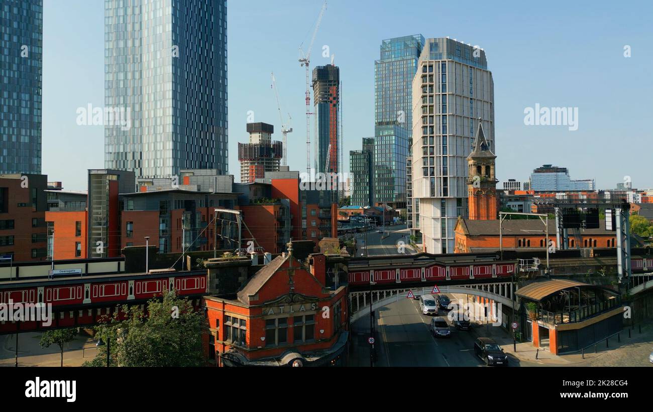 Deansgate Castlefield station in Manchester - aerial view - MANCHESTER, UNITED KINGDOM - AUGUST 15, 2022 Stock Photo