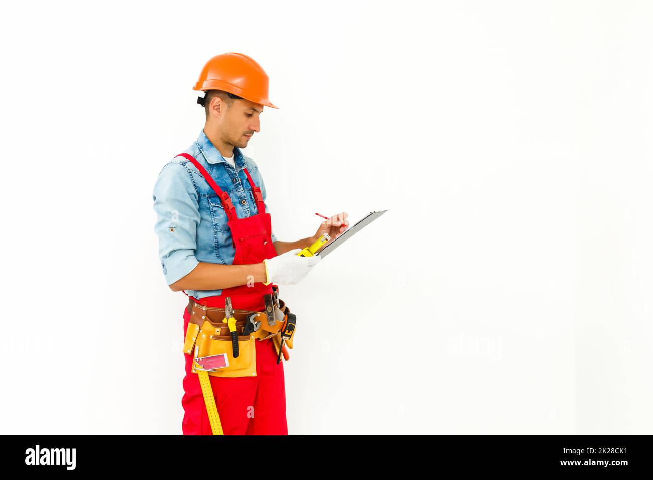 Confident service man taking notes stock photo alamy