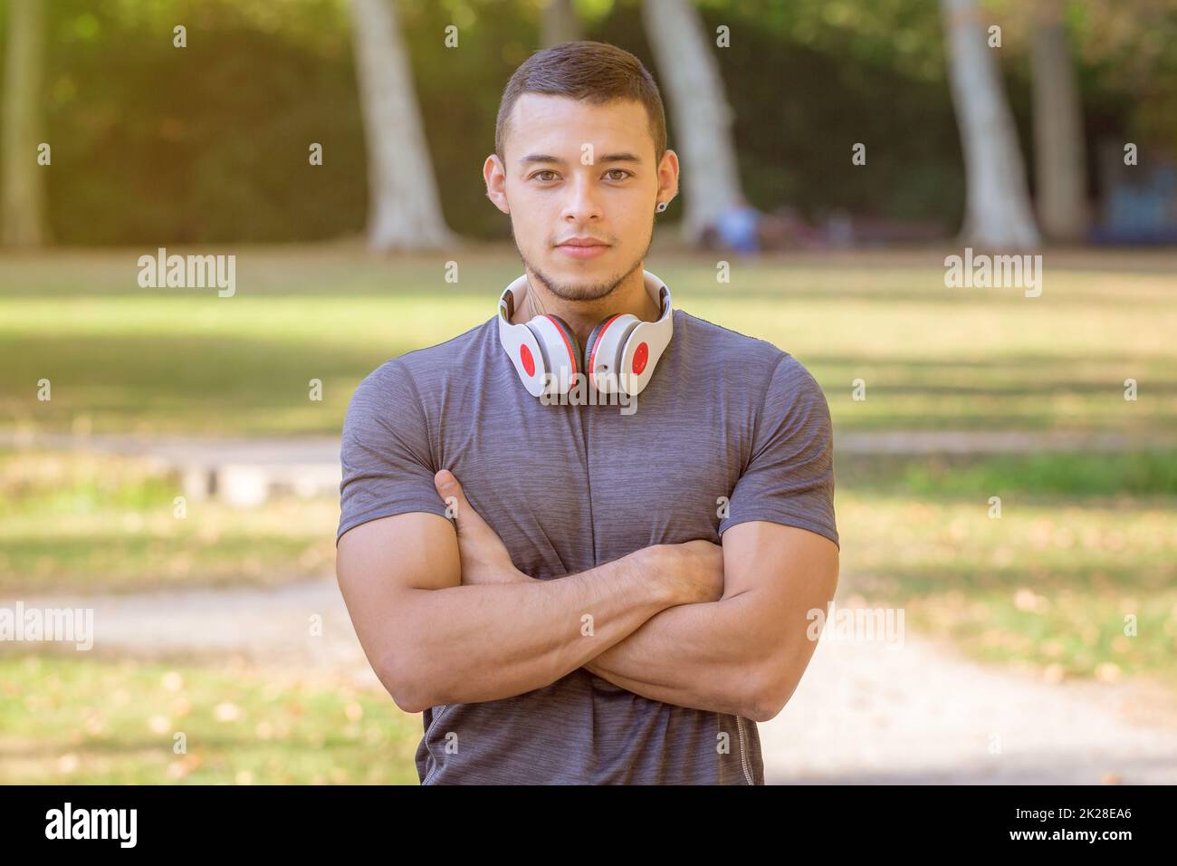 Sports training fitness young latin man runner workout in a park Stock Photo