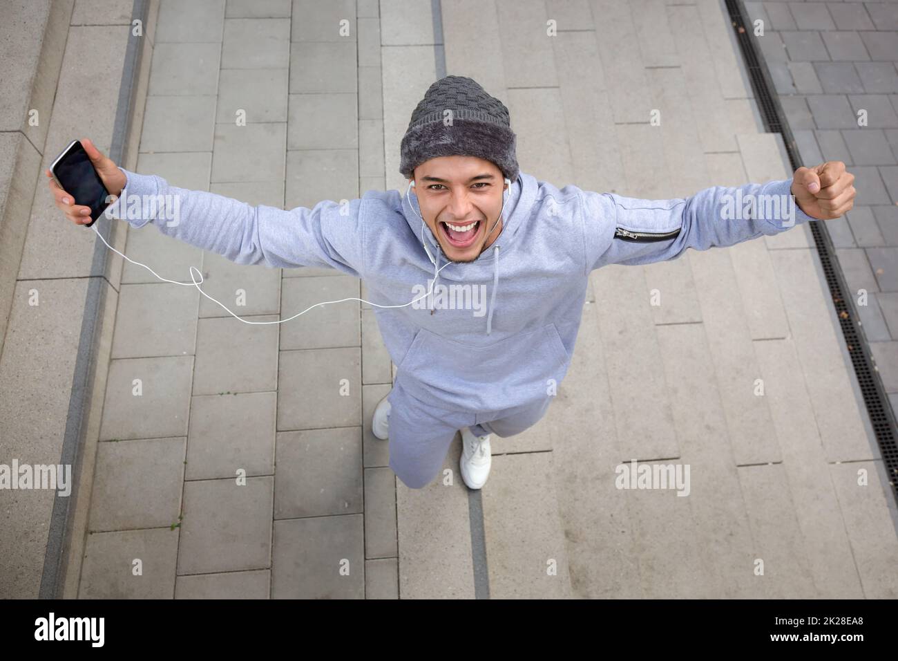 Success successful happy smiling young latin man fitness sport sports joy pleasure Stock Photo