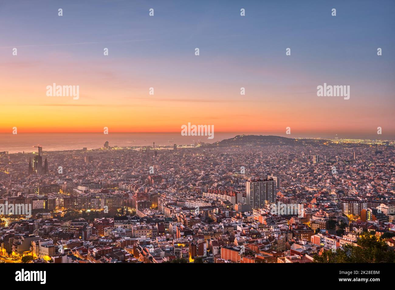 View over Barcelona just before sunrise Stock Photo