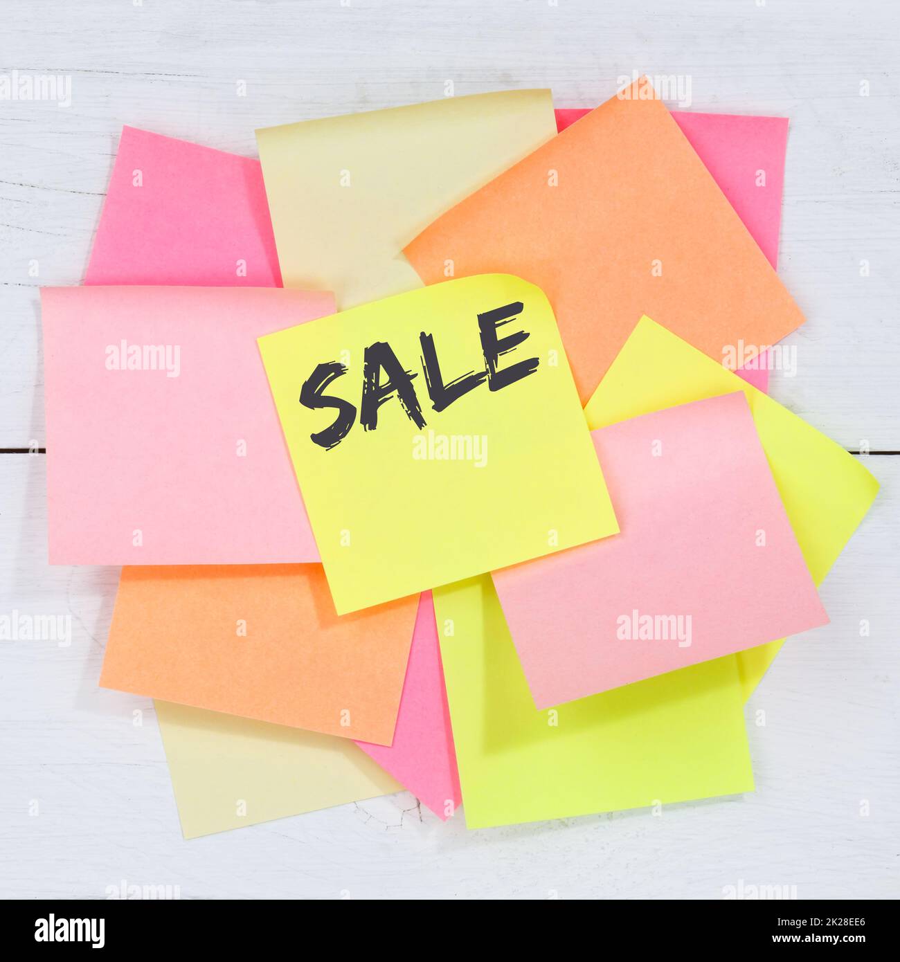 Sale shopping special offer business concept desk note paper Stock Photo
