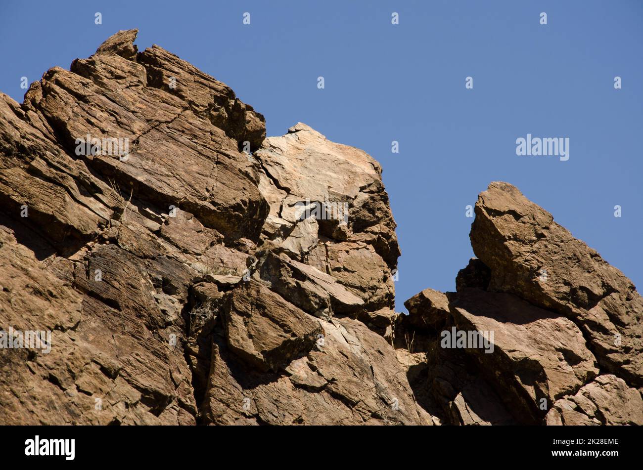 Rocky cliff in the Integral Natural Reserve of Inagua. Stock Photo
