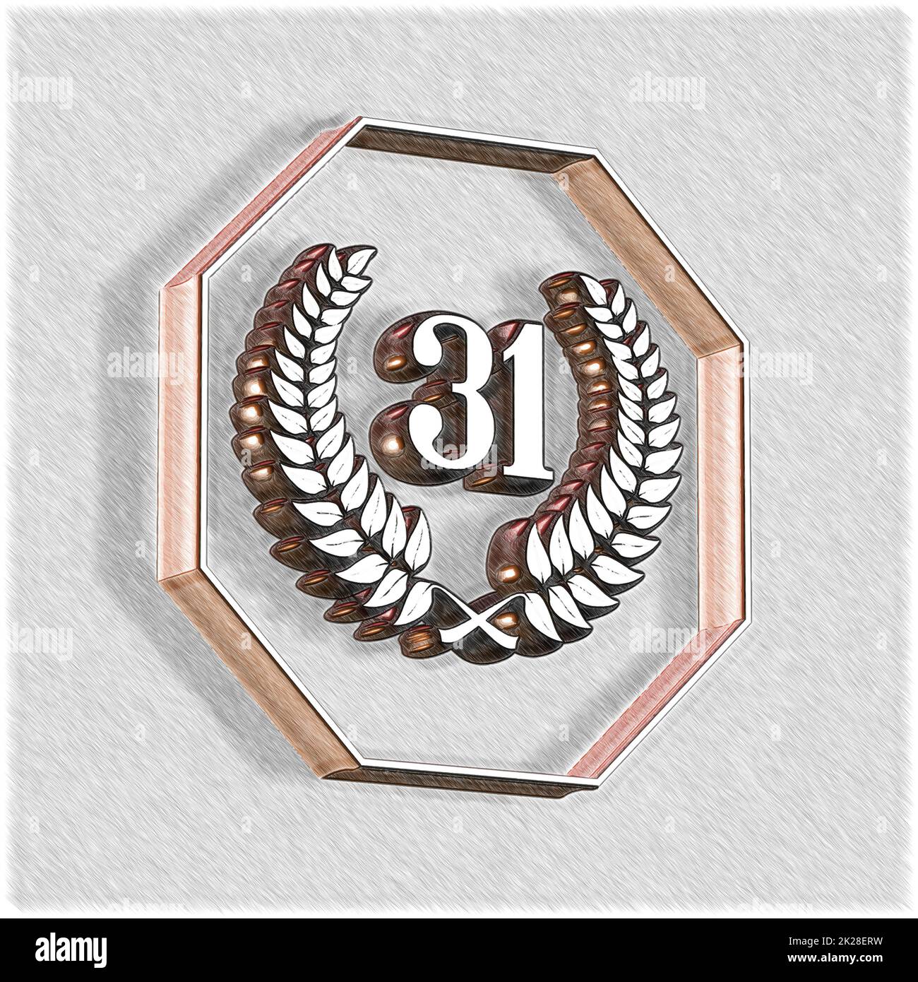 Number 31 with laurel wreath or honor wreath as a 3D-illustration, 3D