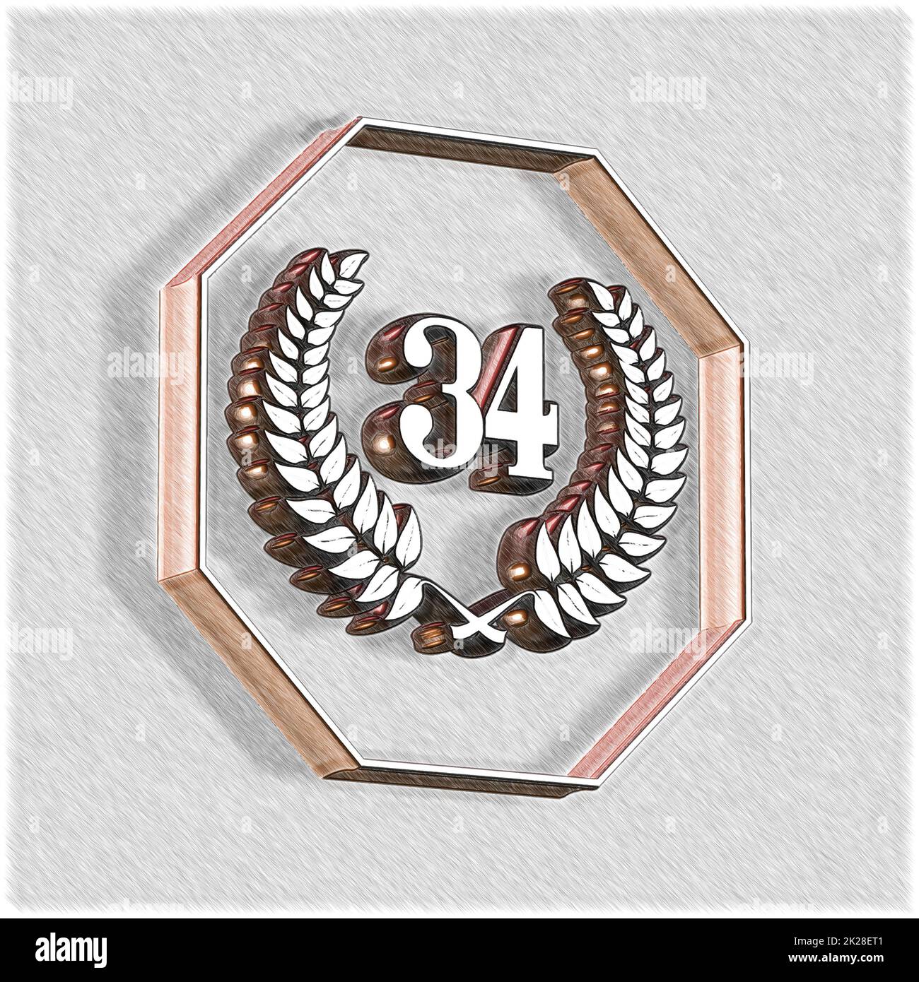 Number 34 with laurel wreath or honor wreath as a 3D illustration 3D Number 34 with laurel wreath or honor wreath as a 3D illustration 3D