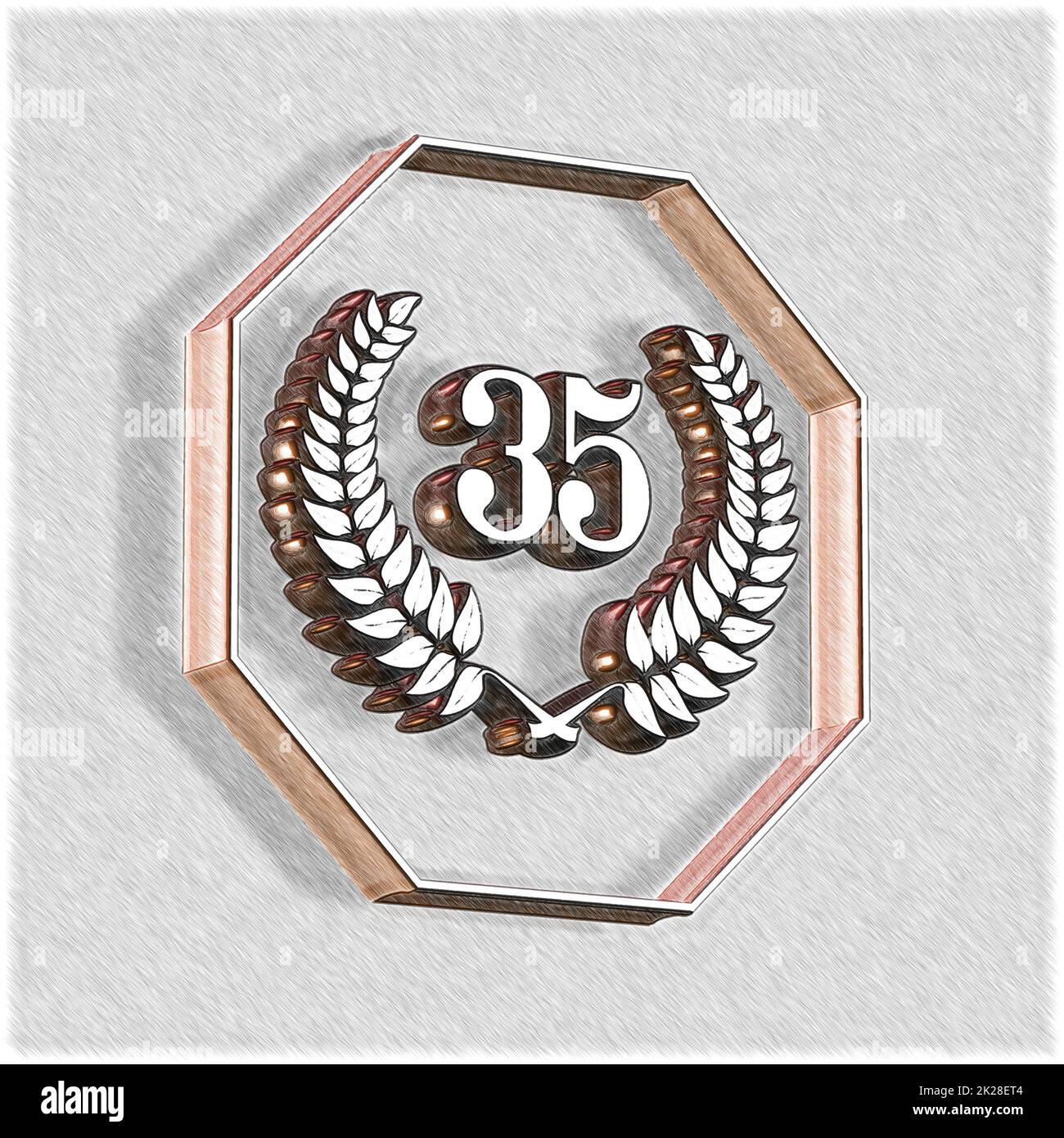 Number 35 with laurel wreath or honor wreath as a 3D illustration 3D