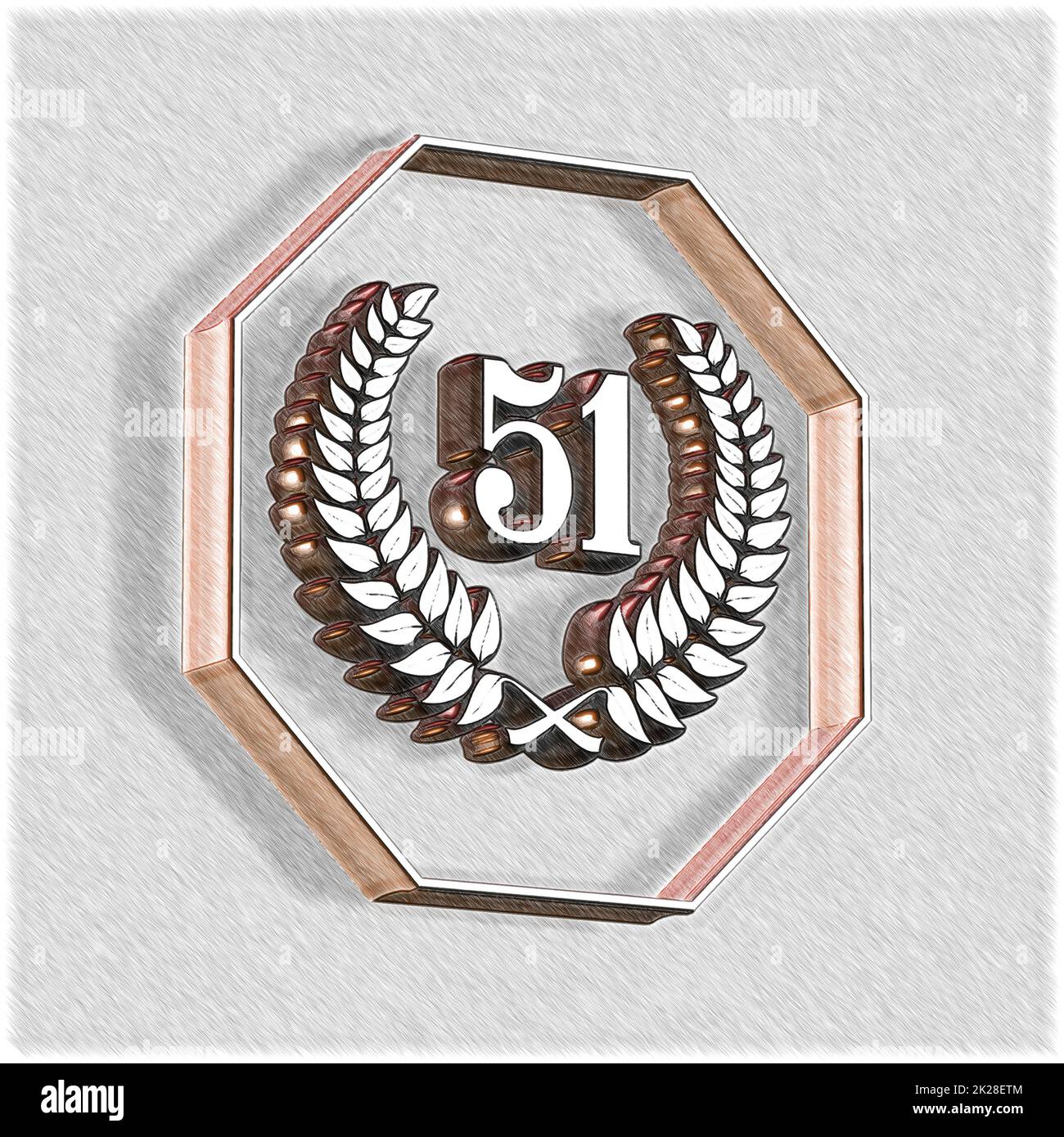 Number 51 with laurel wreath or honor wreath as a 3D-illustration, 3D