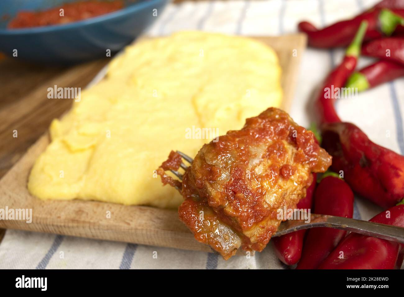 polenta with pork ribs Stock Photo