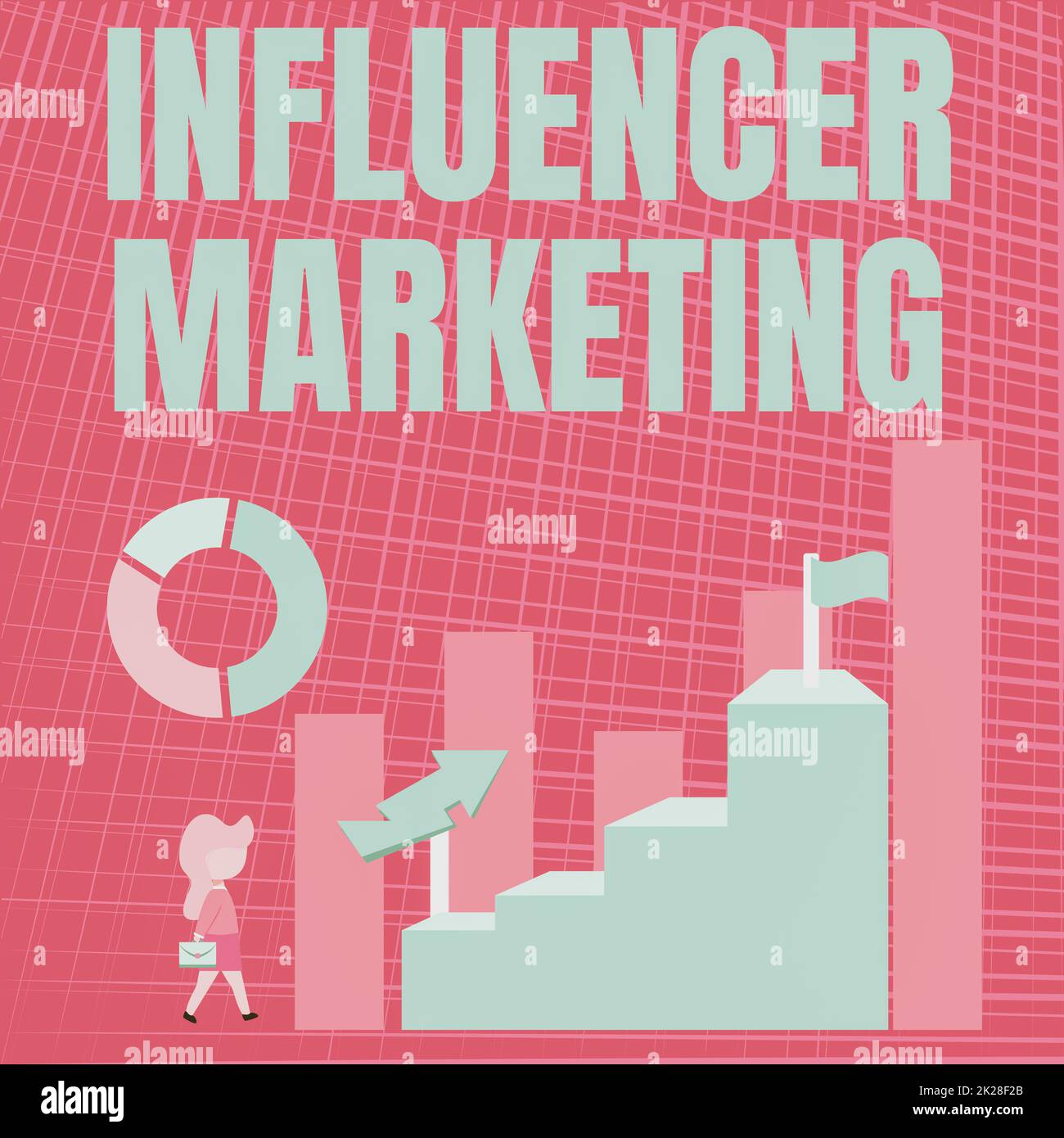 Text showing inspiration Influencer Marketing. Concept meaning Endorser who Influence Potential Target Customers Business Woman Walking Towards Large Graph Showing Performance Stock Photo