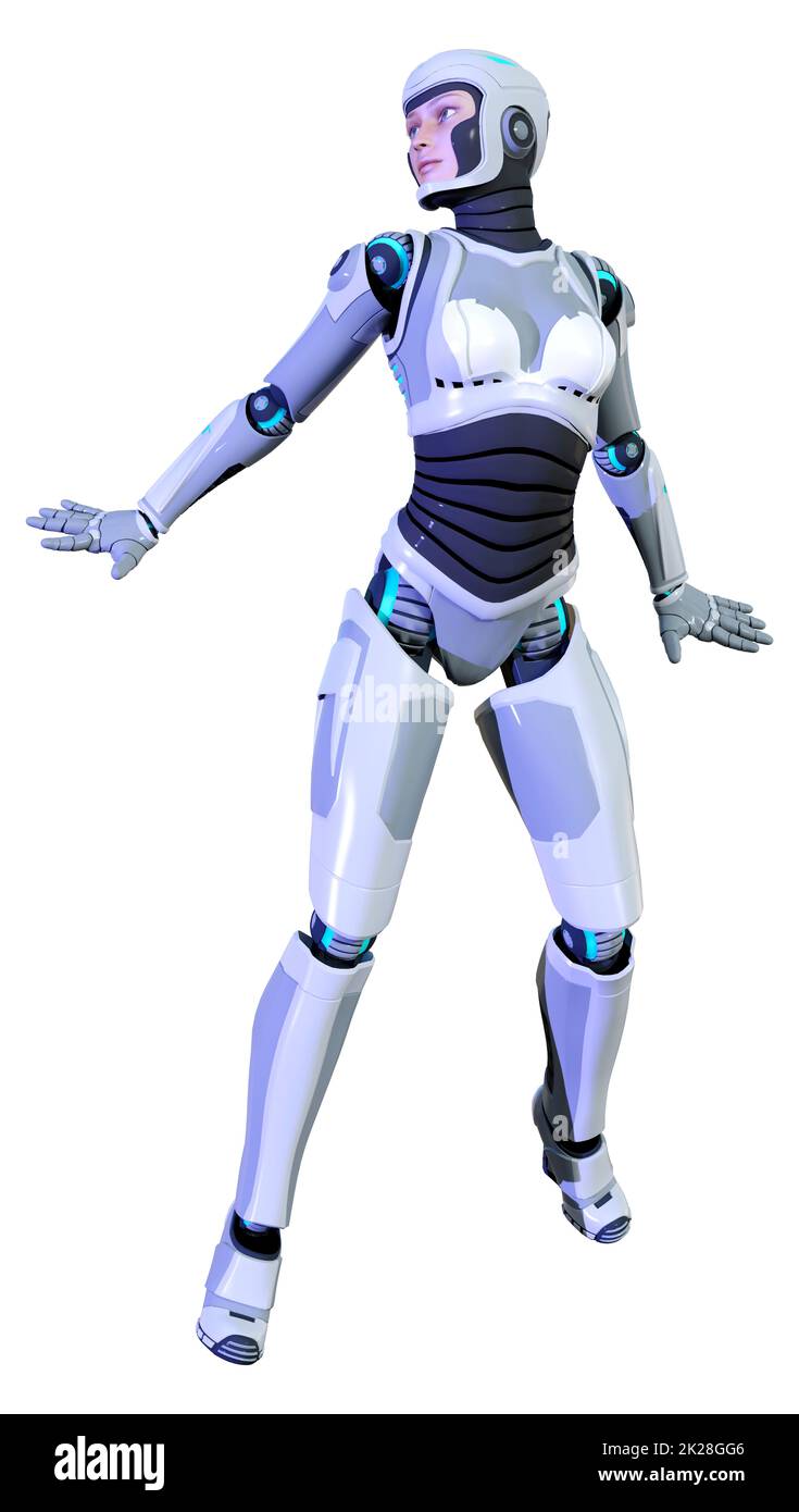 3D Rendering Female Robot on White Stock Photo