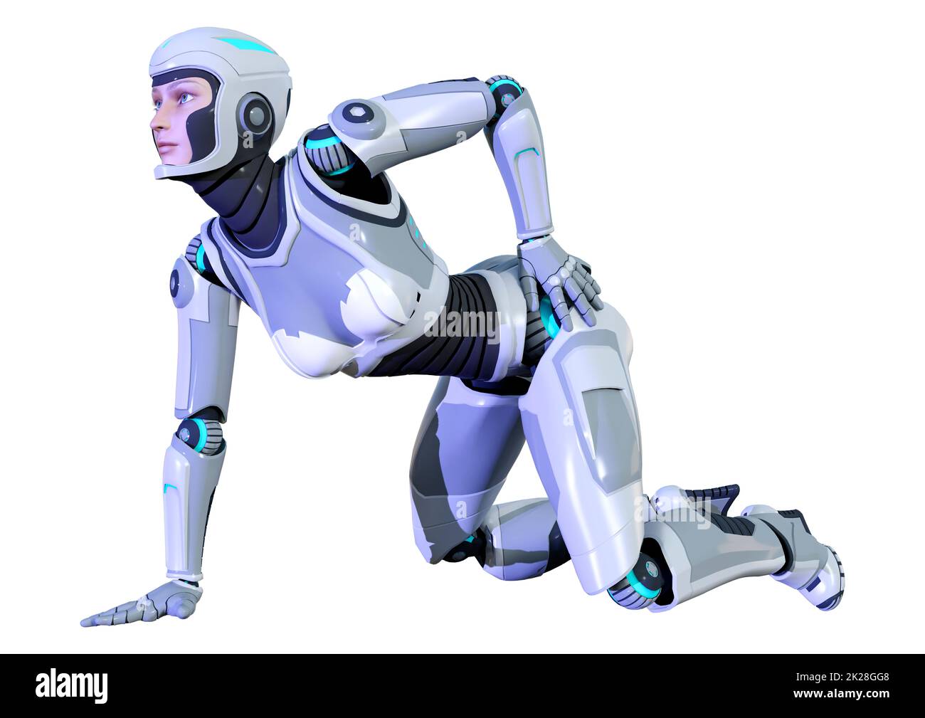 3D Rendering Female Robot on White Stock Photo