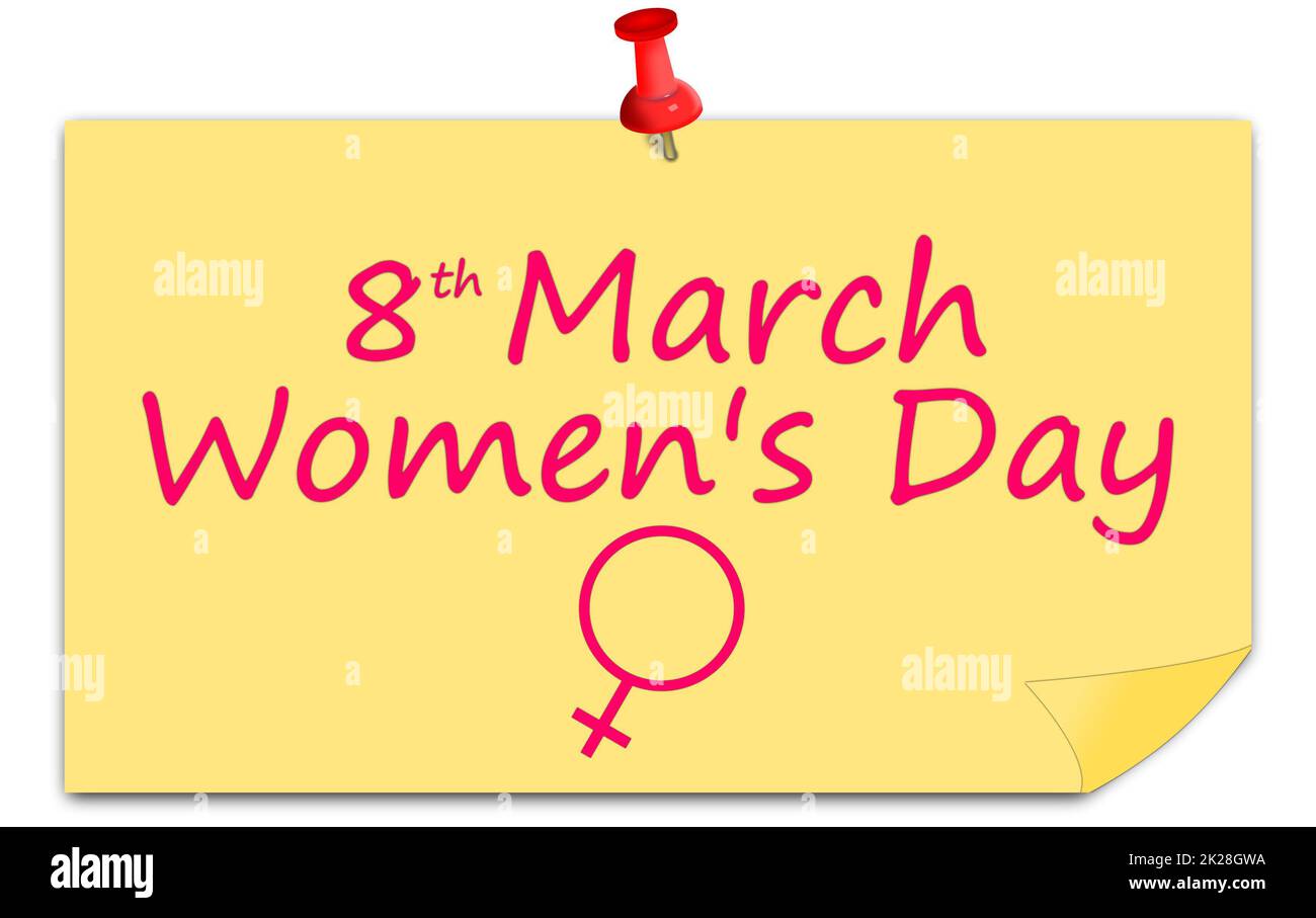 International Women's Day on a sticky note - 8 March - illustration Stock Photo
