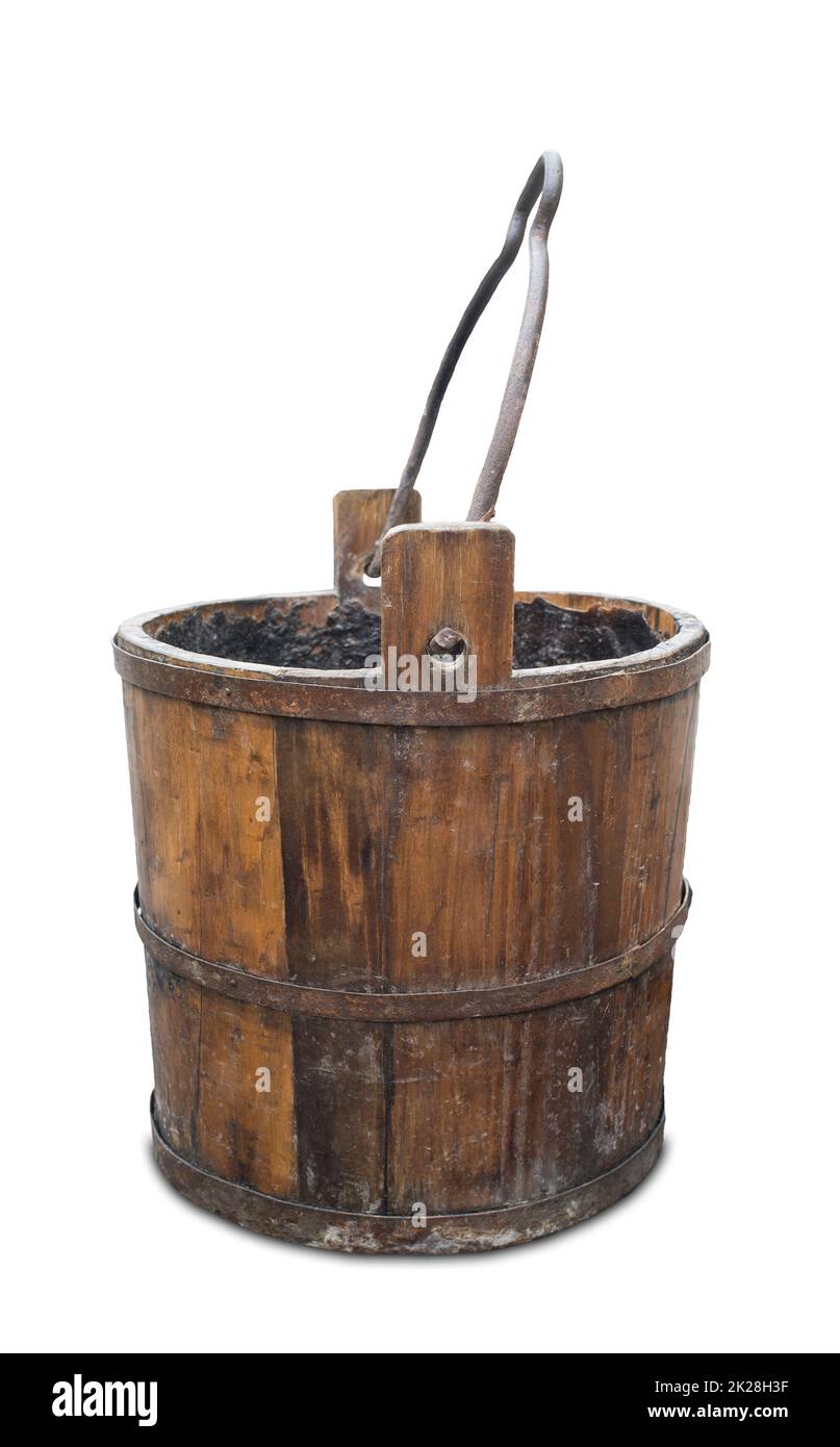 Old wooden wishing well. Item waterproofing with pitch Stock Photo