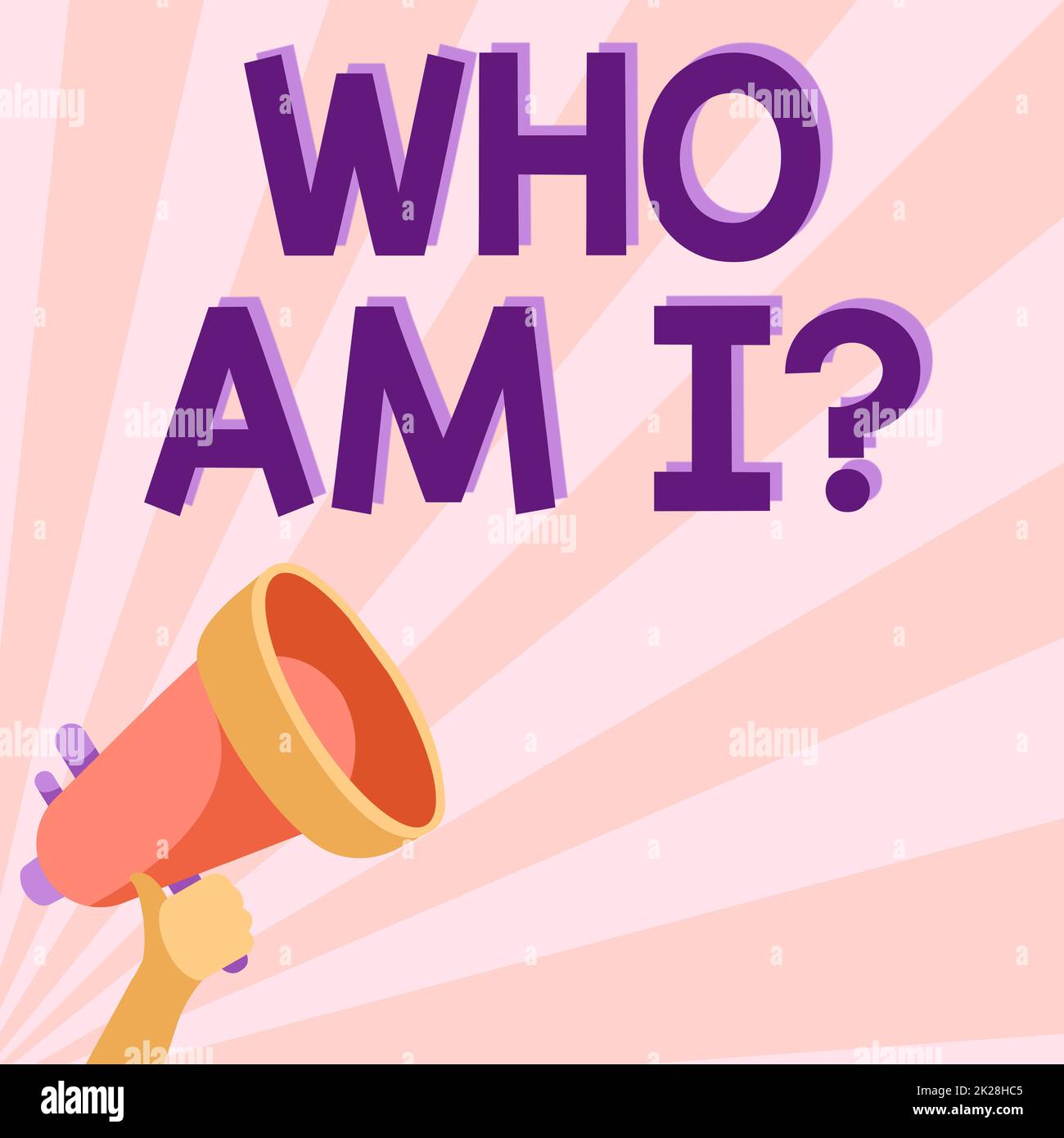 Text sign showing Who Am Iquestion. Internet Concept Who Am Iquestion Illustration Of Hand Holding Megaphone Making Wonderful Announcement. Stock Photo