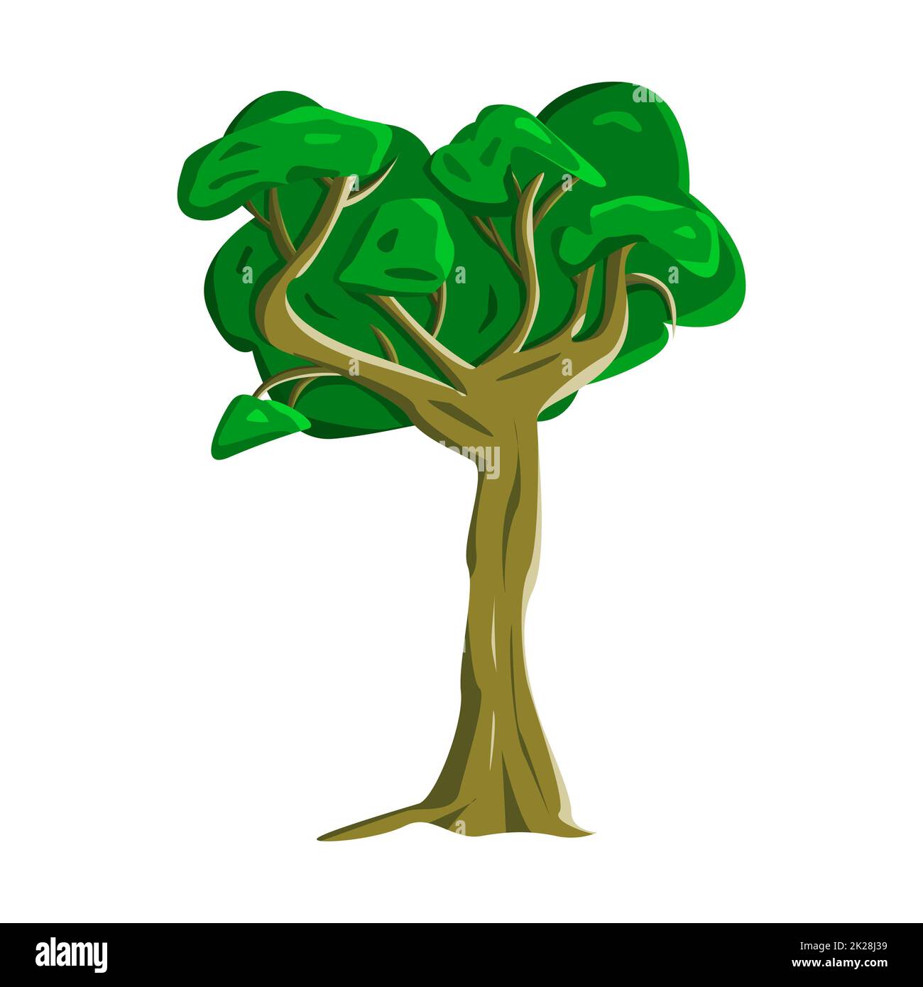 Realistic green oak tree isolated on white background - Vector Stock Photo