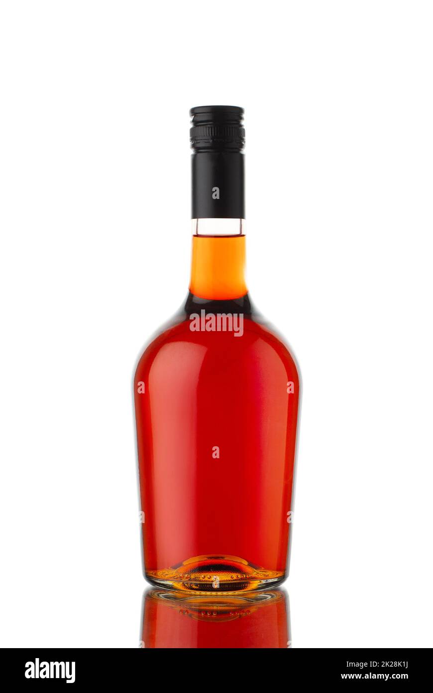 round shape cognac brandy or whisky bottle isolated on white background
