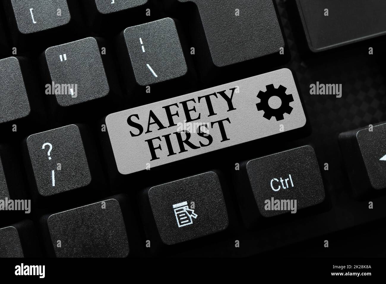 Text caption presenting Safety First. Word Written on best avoid any