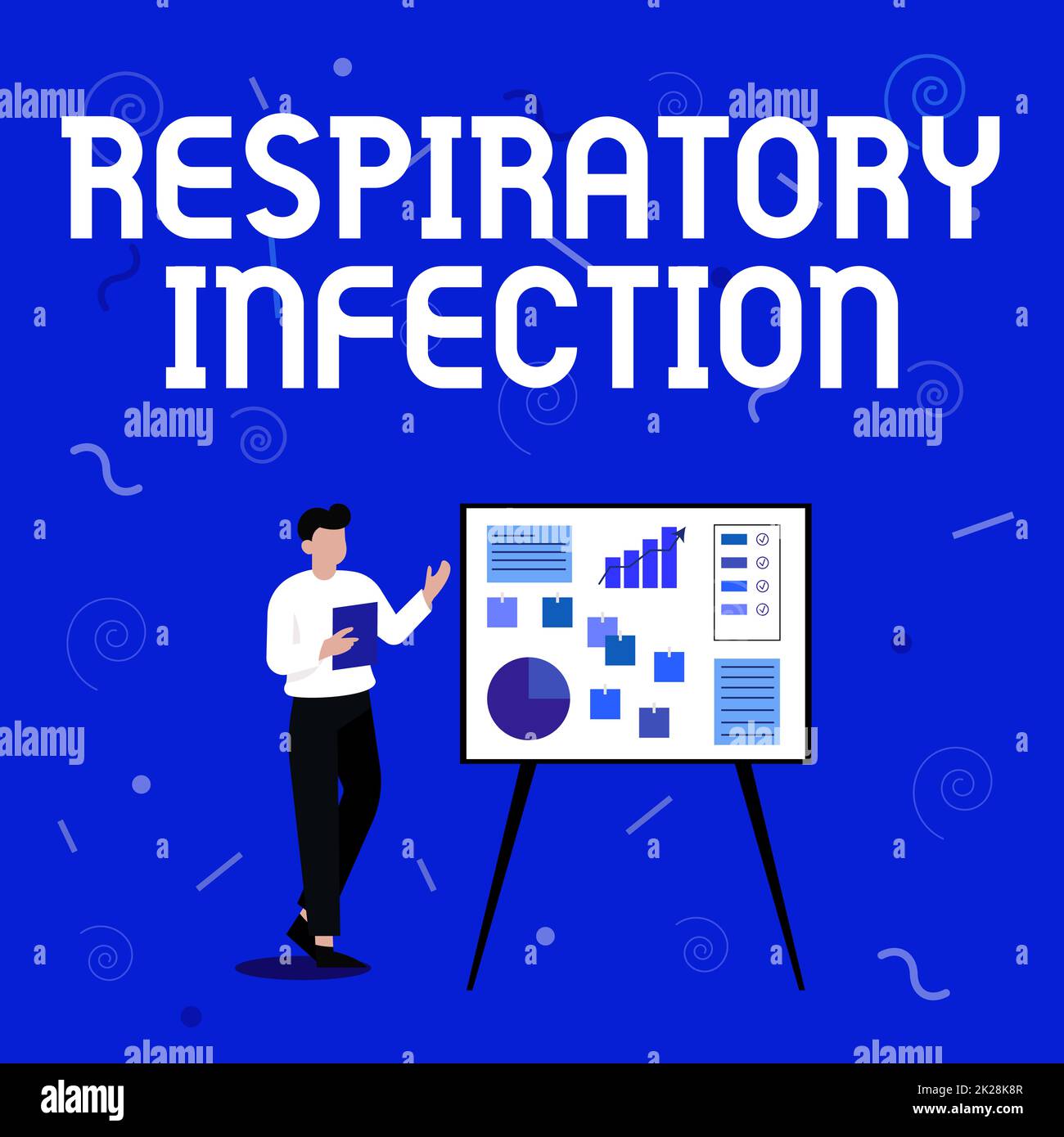 Hand writing sign Respiratory Infection. Concept meaning any infectious disease that directly affects the normal breathing Businessman Drawing Standing Presenting Ideas For Their Success. Stock Photo