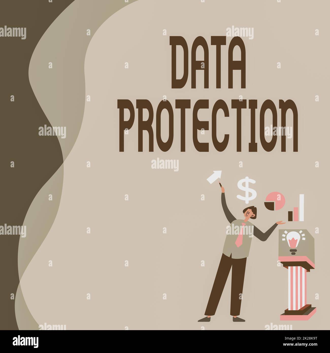 Text caption presenting Data Protection. Conceptual photo Protect IP addresses and personal data from harmful software Manstanding Alone Presenting Charts And New Financial Ideas With Podium. Stock Photo