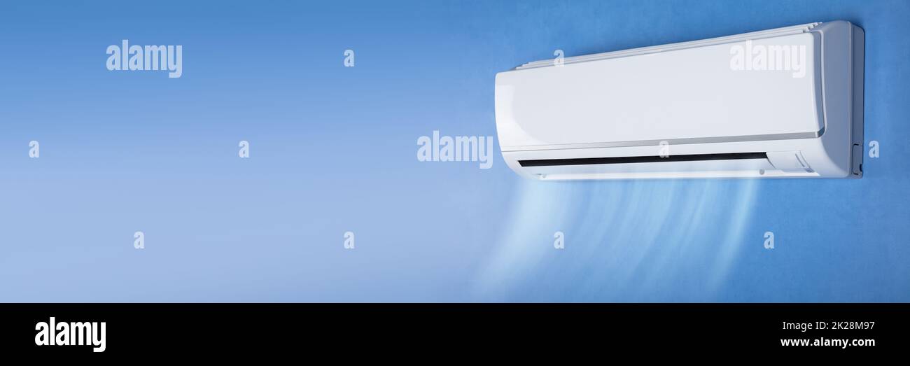 Air Conditioner At Home. Room AC Unit. Cold House Stock Photo