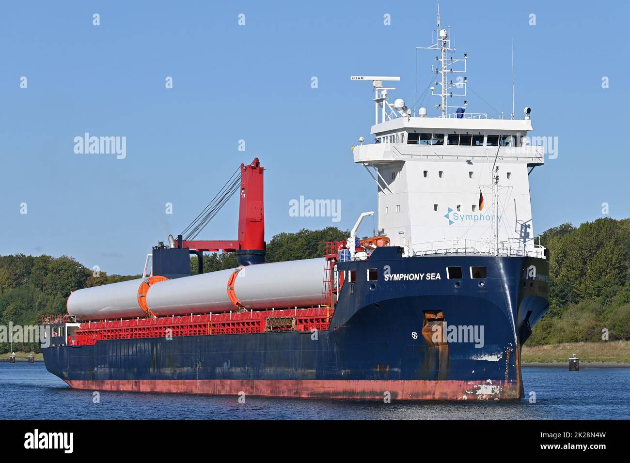 General cargo Ship SYMPHONY SEA passing the Kiel Canal Stock Photo
