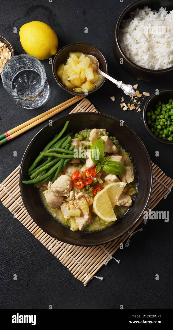 Thai food chicken green curry with coconut Stock Photo Alamy