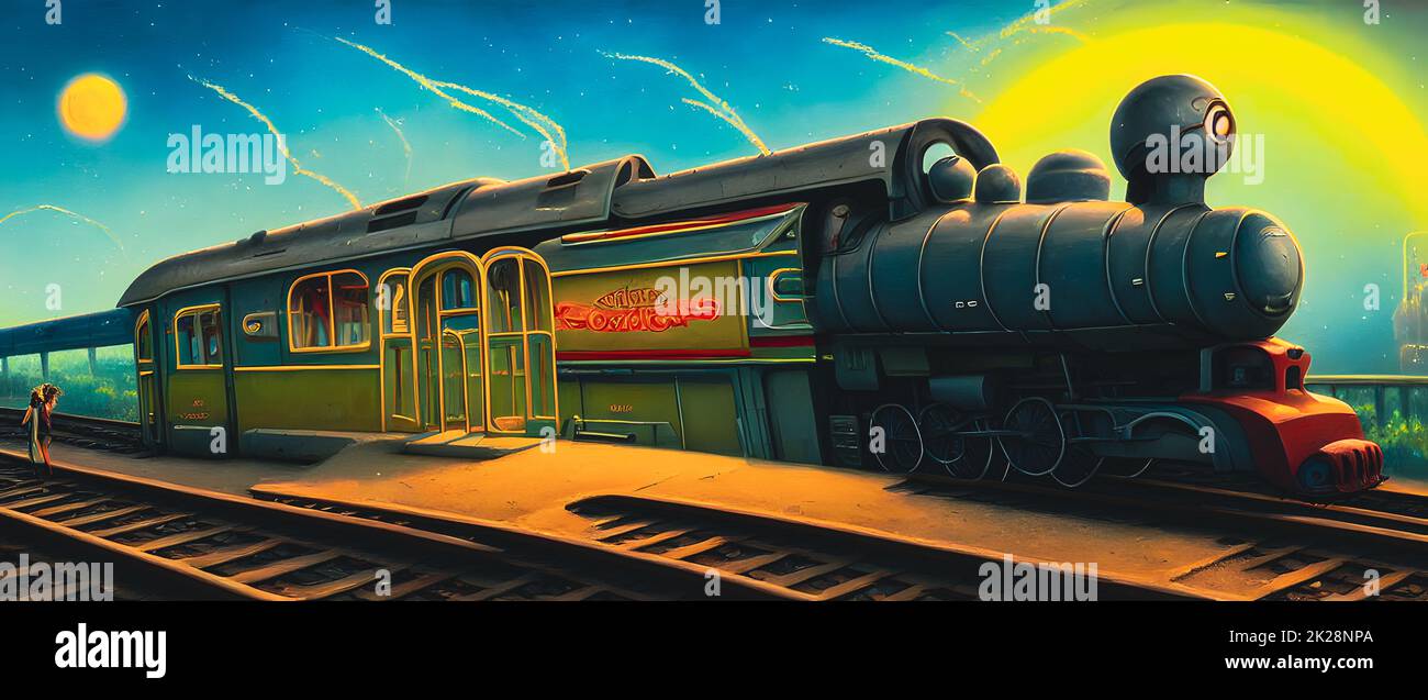 Artistic concept painting of a beautiful train, background illustration