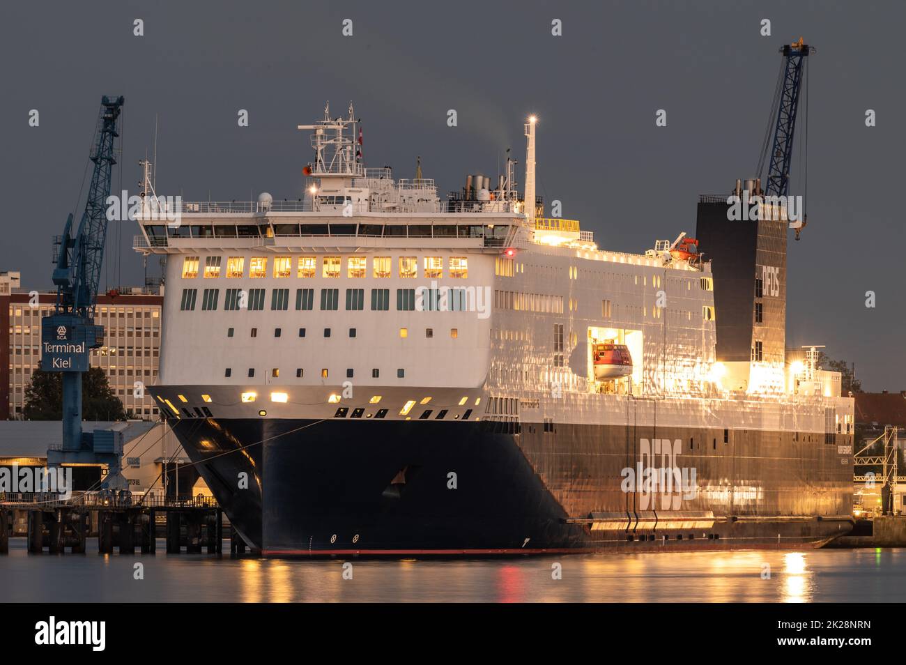 DFDS' AURA SEAWAYS moored at it's brandnew berth at Kiel Ostuferhafen Stock Photo