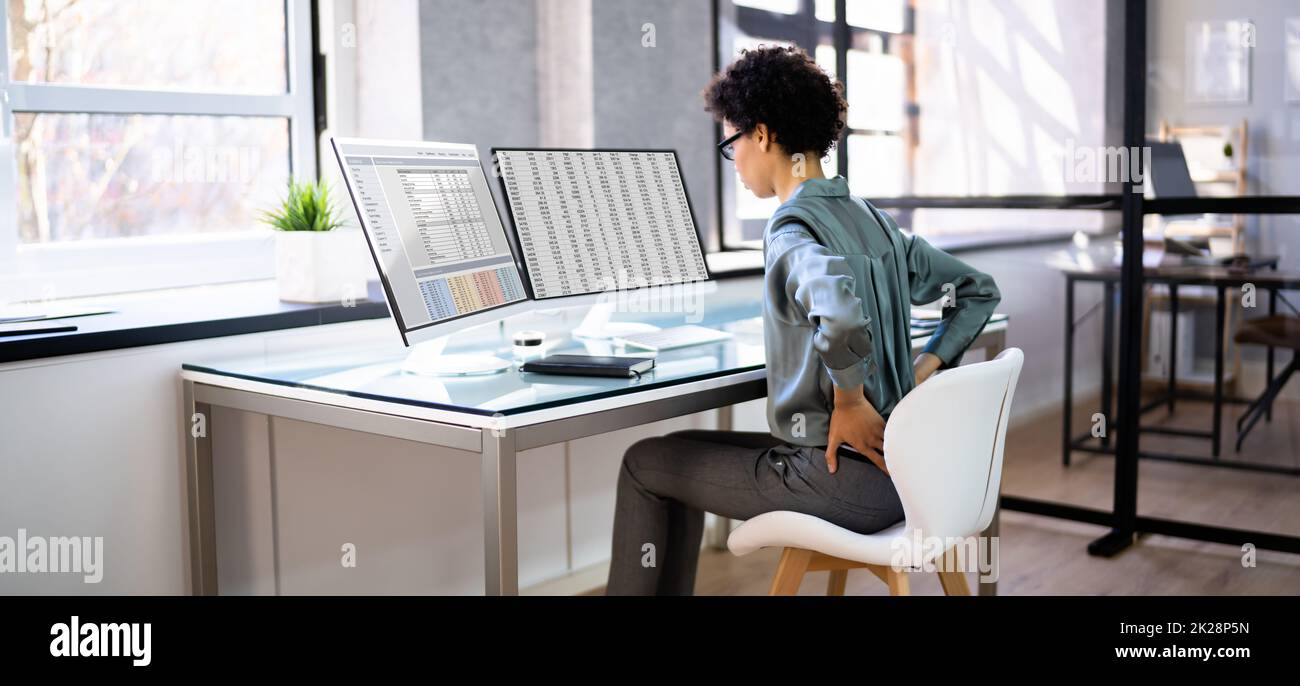 Back Pain Bad Posture Woman Sitting Stock Photo Alamy