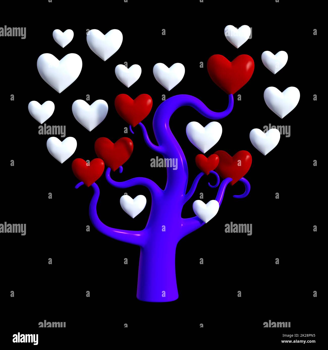 3D Rendering Heart Tree on Black Stock Photo