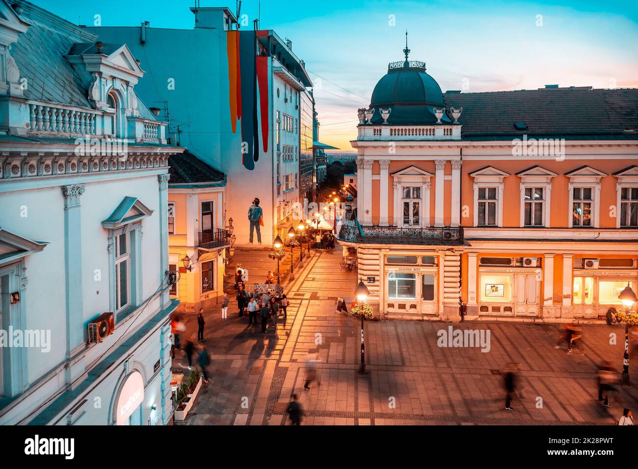 Belgrade, Serbia - September 25, 2019: Elevated view on Knez Mihailova Street at night Stock Photo