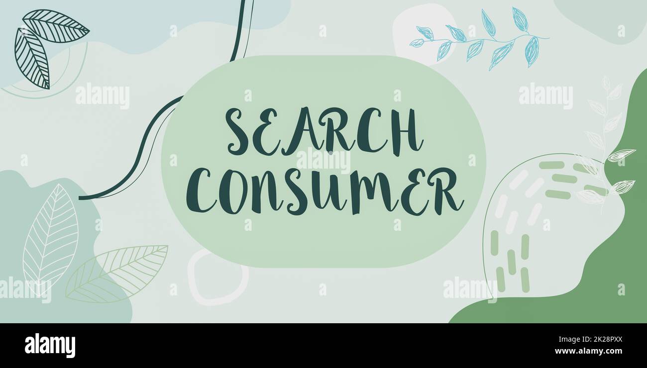 Conceptual display Search Consumer. Business approach research onconsumers preferences and behavior in a market Frame Decorated With Colorful Flowers And Foliage Arranged Harmoniously. Stock Photo