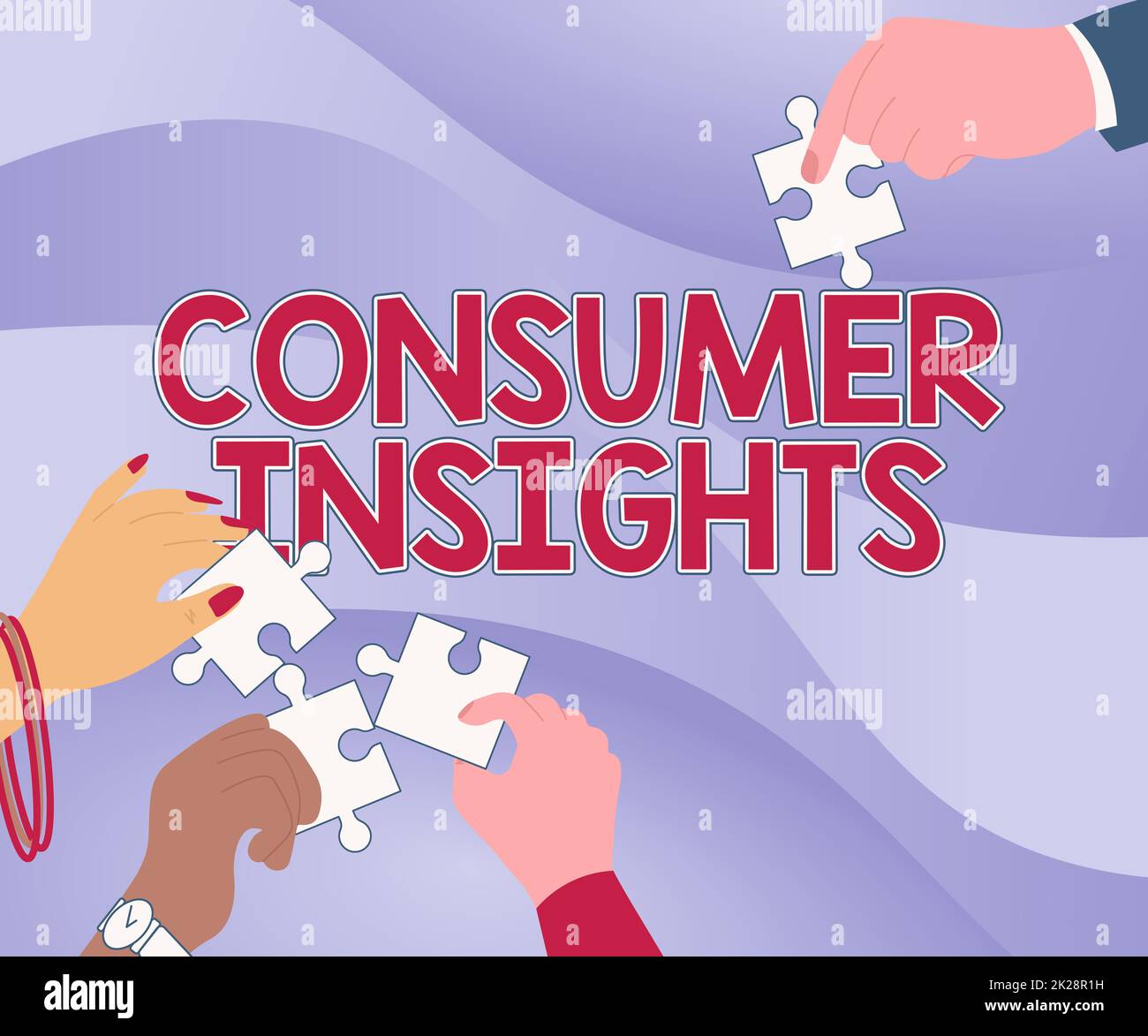 Handwriting text Consumer Insights. Internet Concept understanding customers based on their buying behavior Illustration Of Hands Holding Jigsaw Puzzle Pieces Helping Each Others. Stock Photo