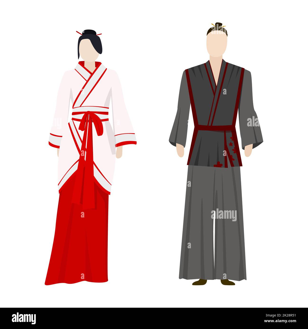 Girl and man in Japanese folk national festive costumes - Vector Stock Photo