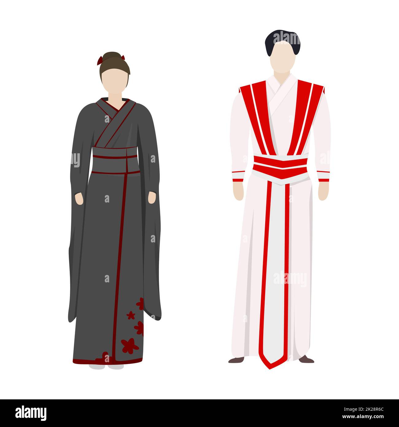 Girl and man in Japanese folk national festive costumes - Vector Stock Photo