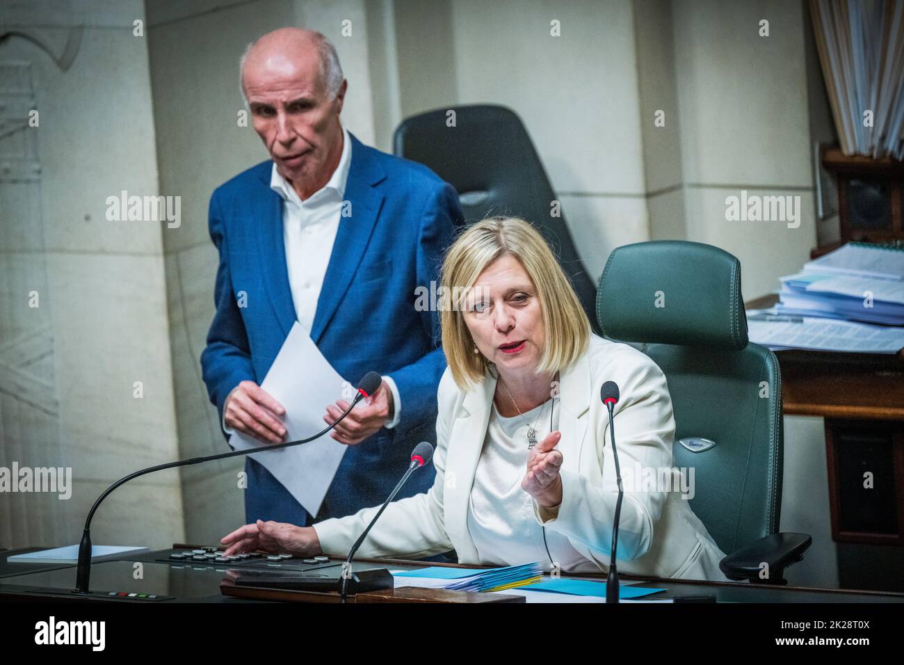 Brussels, Belgium, 22 September 2022. Chamber chairwoman Eliane Tillieux pictured during a plenary session of the Chamber at the Federal Parliament in Brussels, Thursday 22 September 2022. BELGA PHOTO JASPER JACOBS Stock Photo