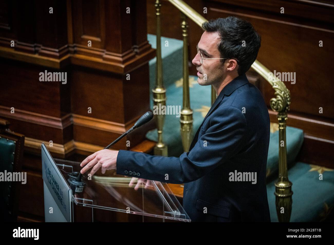 Brussels, Belgium, 22 September 2022. Groen's Kristof Calvo pictured during a plenary session of the Chamber at the Federal Parliament in Brussels, Thursday 22 September 2022. BELGA PHOTO JASPER JACOBS Stock Photo