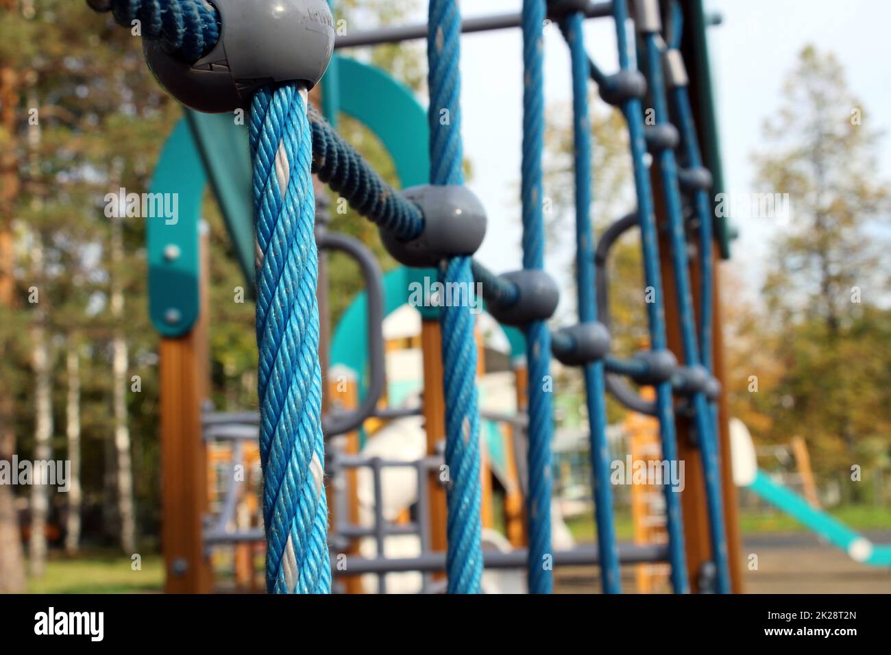 Children's playground with sports equipment in the city park. The concept of a healthy lifestyle. Stock Photo