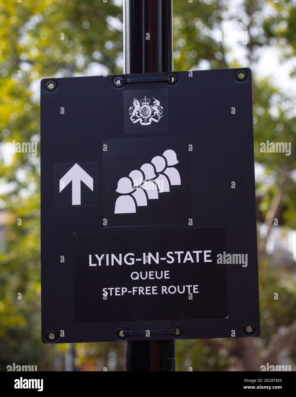 London, UK - September 14th 2022: A sign showing the direction for the public who wish to queue for Her Majesty Queen Elizabeth II Lying-in-State in W Stock Photo