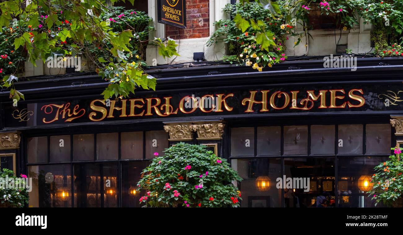 London, UK - September 14th 2022: Exterior of The Sherlock Holmes public house on Northumberland Street in London, UK. Stock Photo