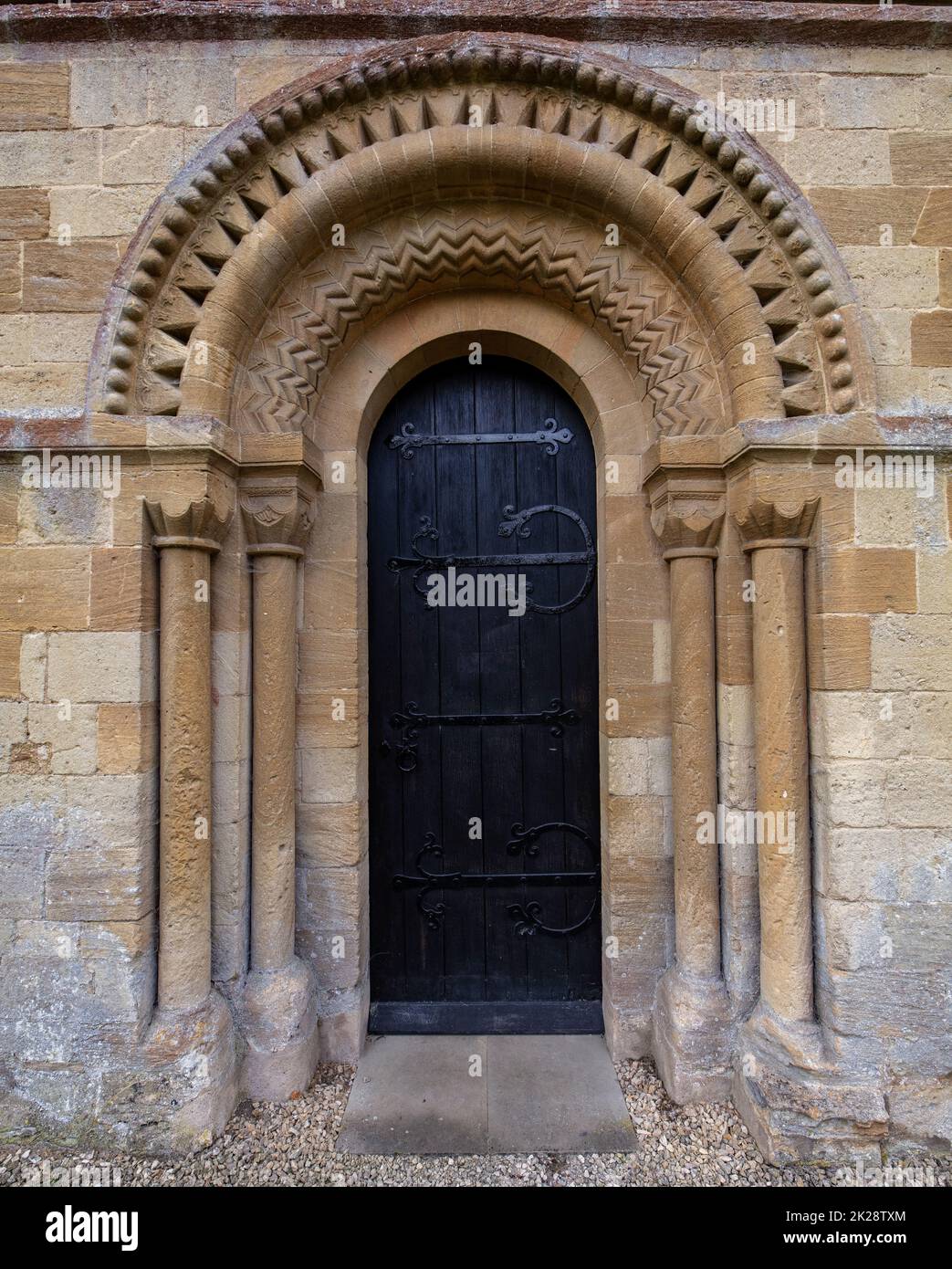 The main entrance of the Church of St Mary the Virgin, Iffley, Oxford; Romanesque, circa 1160. Grade I listed Stock Photo