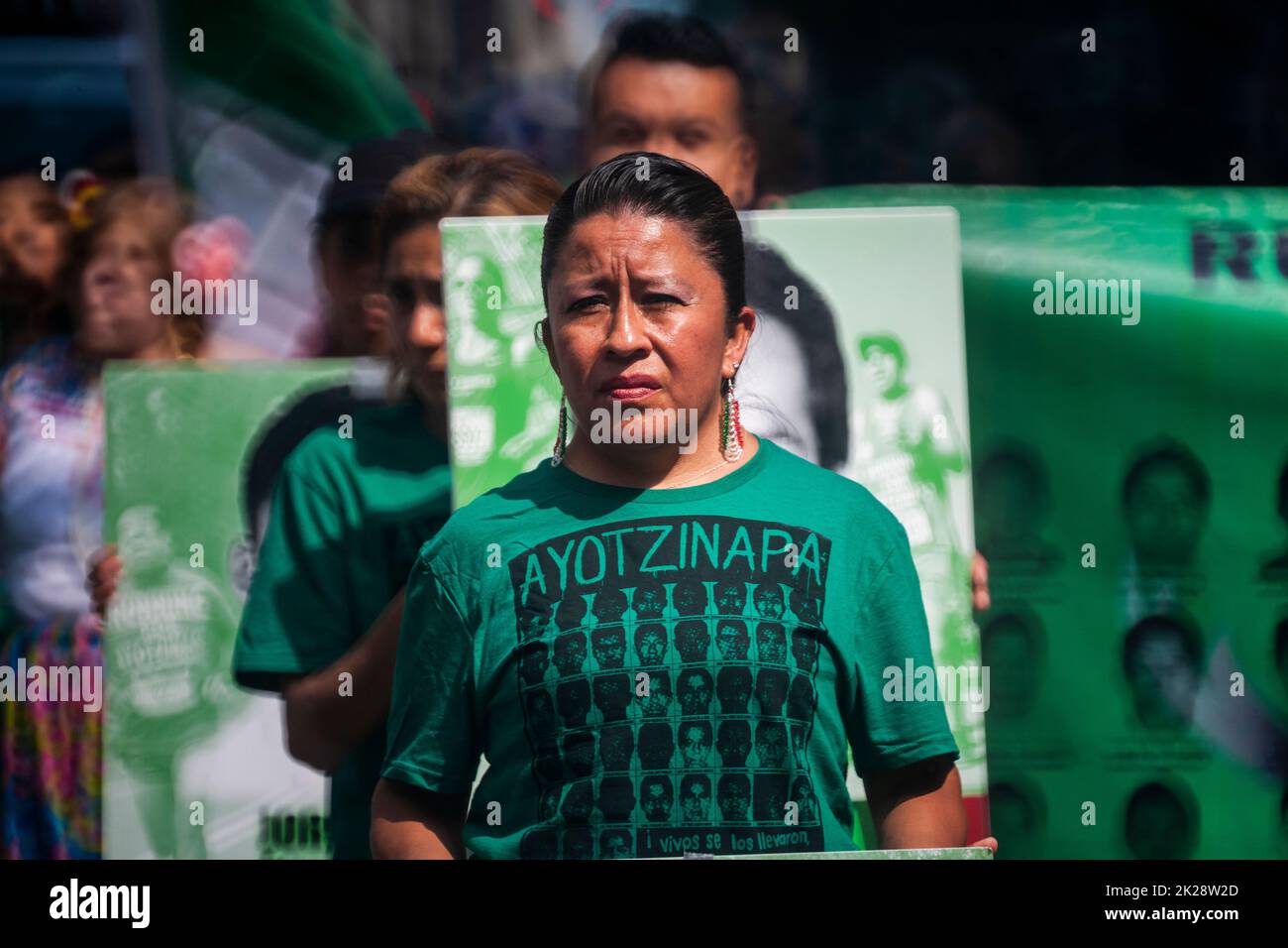 Activists marching in the Mexican Independence Day Parade in New York on Sunday, September 18, 2022 call for the extradition of Tomas Zeron de Lucio, hiding in Israel, who is allegedly linked to the deaths of 43 Mexican students in Ayotzinapa, Guerrero, Mexico. (© Richard B. Levine) Stock Photo