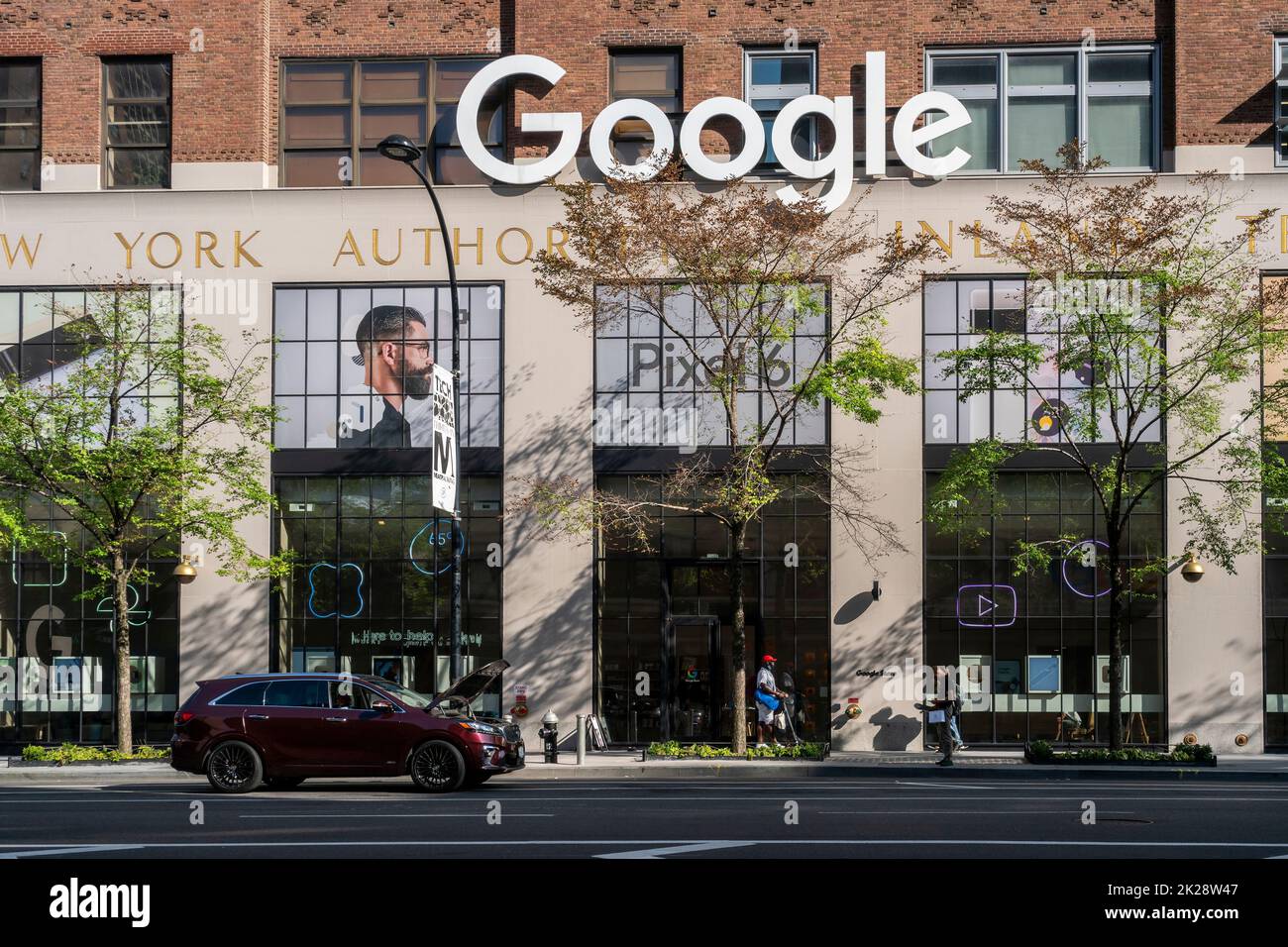 The Google logo on their building at 111 Eighth Avenue in New York on Wednesday, September 21, 2022.  (© Richard B. Levine) Stock Photo