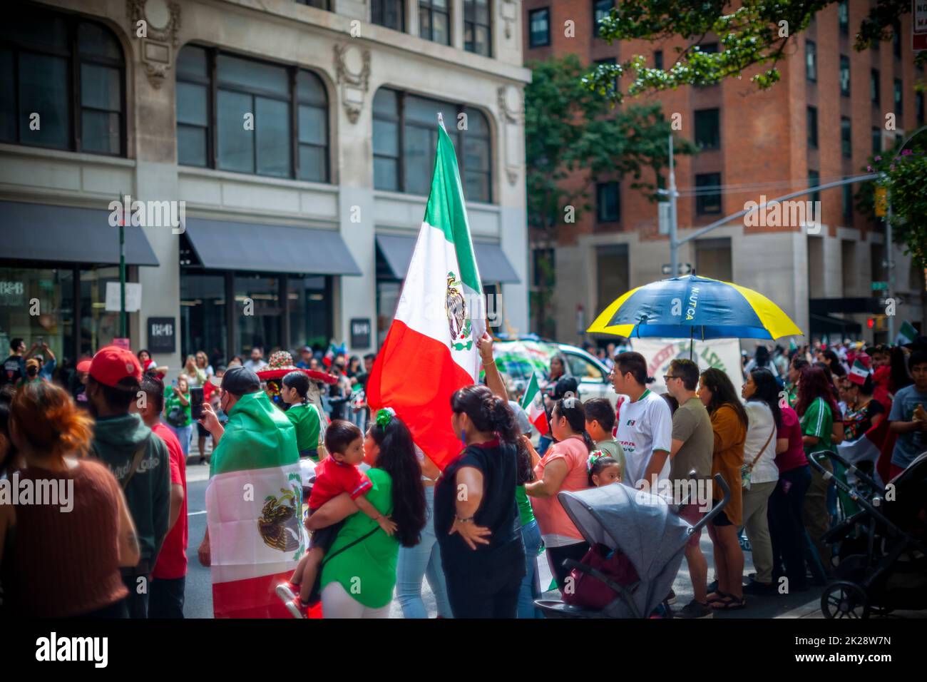 Mexican-Americans gather on Madison Avenue in New York on Sunday, September 18, 2022 for the annual Mexican Independence Day Parade. The parades that take place from the spring into the fall in New York celebrate the cultural diversity of the city. (© Richard B. Levine) Stock Photo