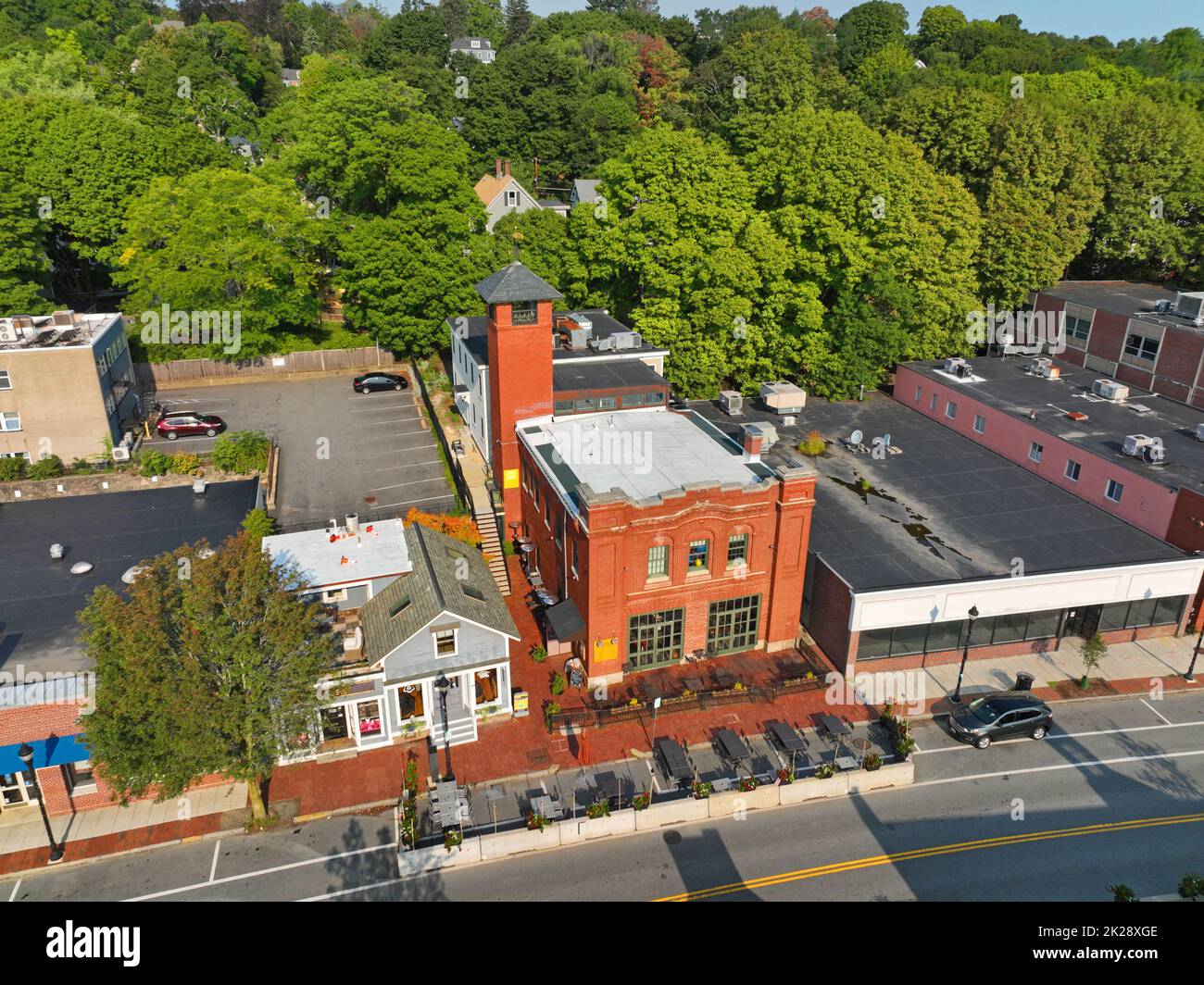 Historic fire station building on Leonard Street in historic center of